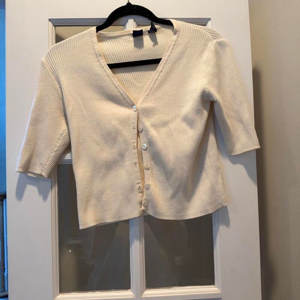 Gap Women's Cream and White Cardigan
